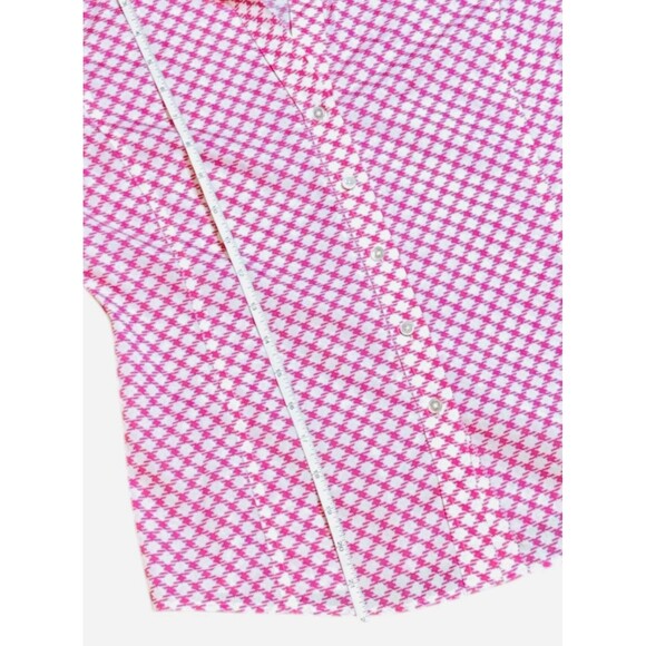 Talbots Wrinkle Resistant Pink White Diamond Print Blouse 2P Button Down Preppy - Picture 5 of 8